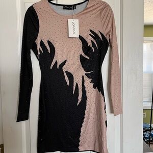 RAGA Pink and Black Sheath Dress Long Sleeve Crew Neck